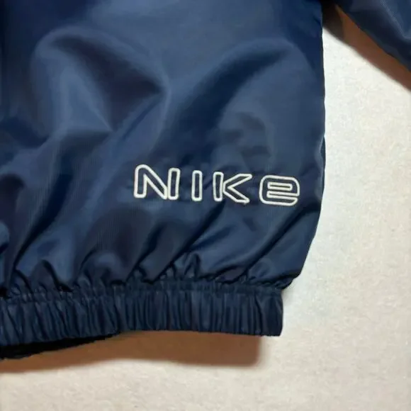 Vintage 90s NIKE Women's Size Medium Full Zip Puffer Jacket Navy Blue Spell Out - Picture 8 of 9